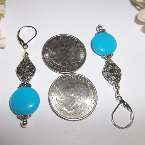 Turquoise Blue Statement Earrings Set Jewelry Fashion Accessory Dangle Gift 6489 - Picture 4 of 10